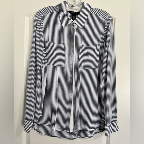 WHBM - Long Sleeve Blue Striped Shirt Button Down - Picture 2 of 9